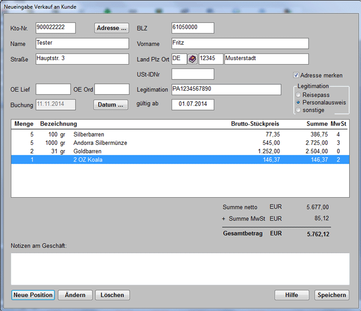 Maske Verkauf an Kunde Maske Verkauf an Kunde